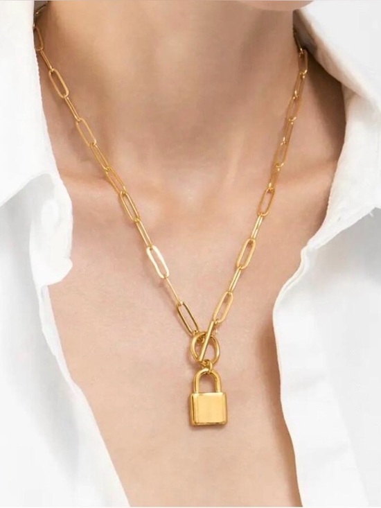 Adornia Jewelry - New ADORNIA 14K Gold Over Stainless Steel Paperclip Padlock Necklace 18"